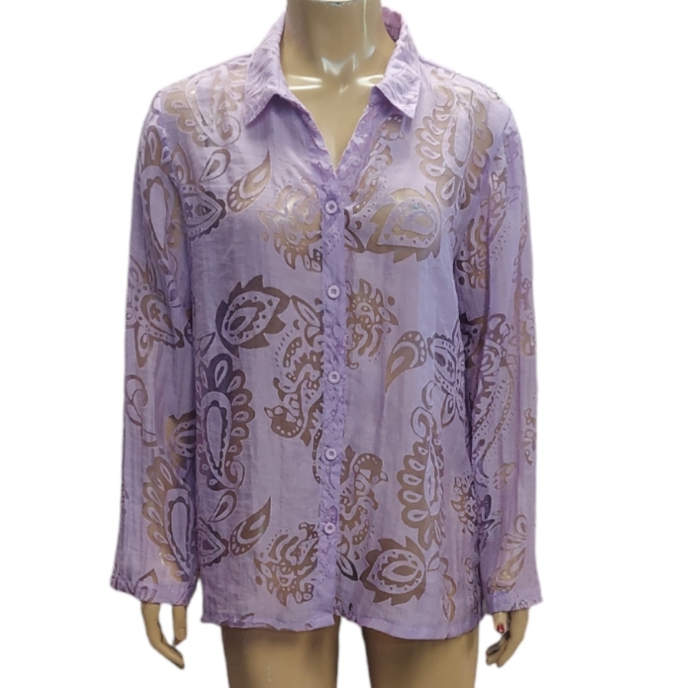 Salon Studio Purple Sheer Button Down Blouse